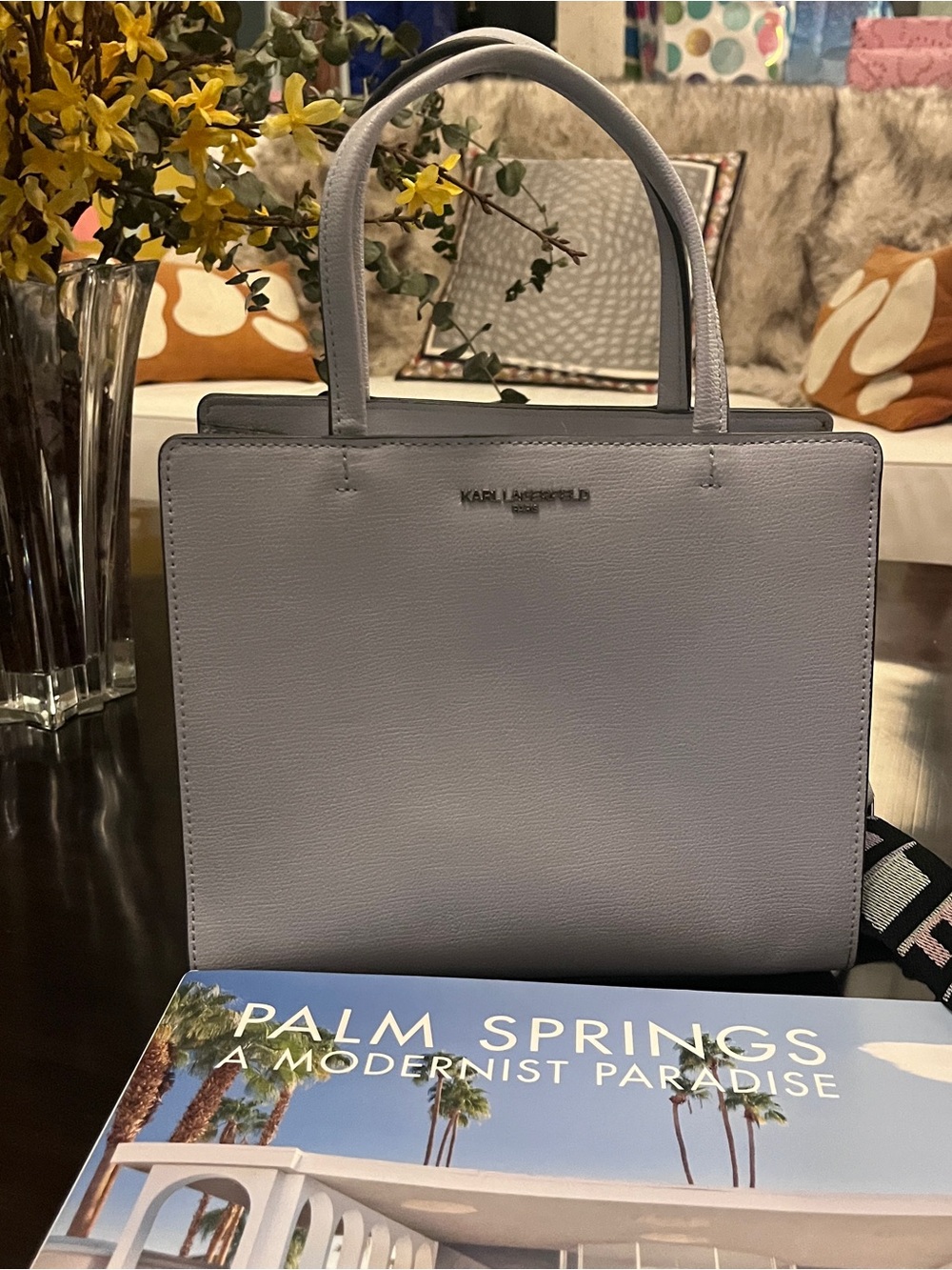 Karl Lagerfeld Lilac-Gray Leather Top-Handle Satchel